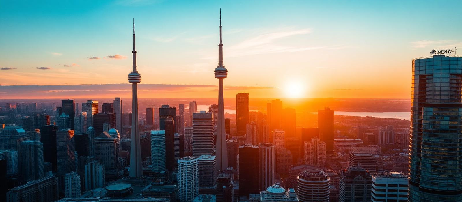 Canadian city skyline at golden hour