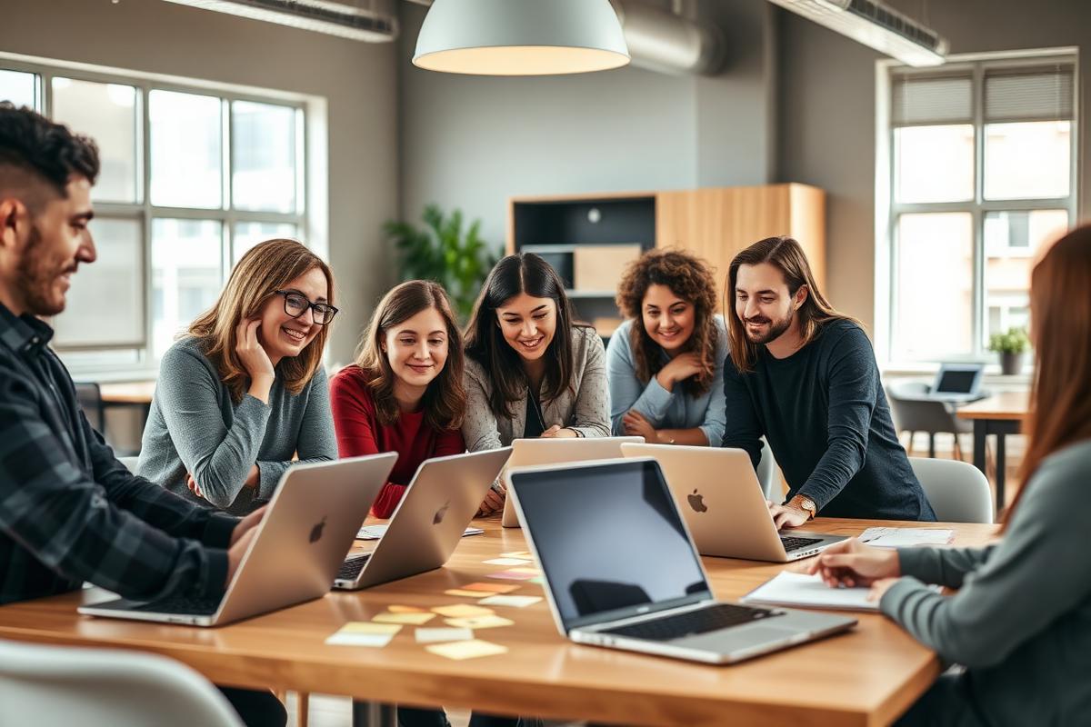 Study group collaborating on an AI project